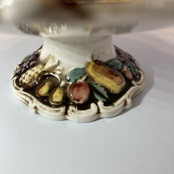 Lefton 1950 Della Robbia Multicolor Fruit Cream Pedestal Serving Plate 8.5” - Picture 6 of 12